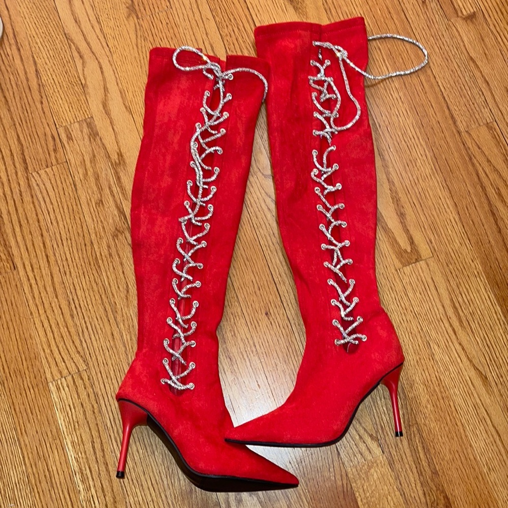 Red Knee High Boots
